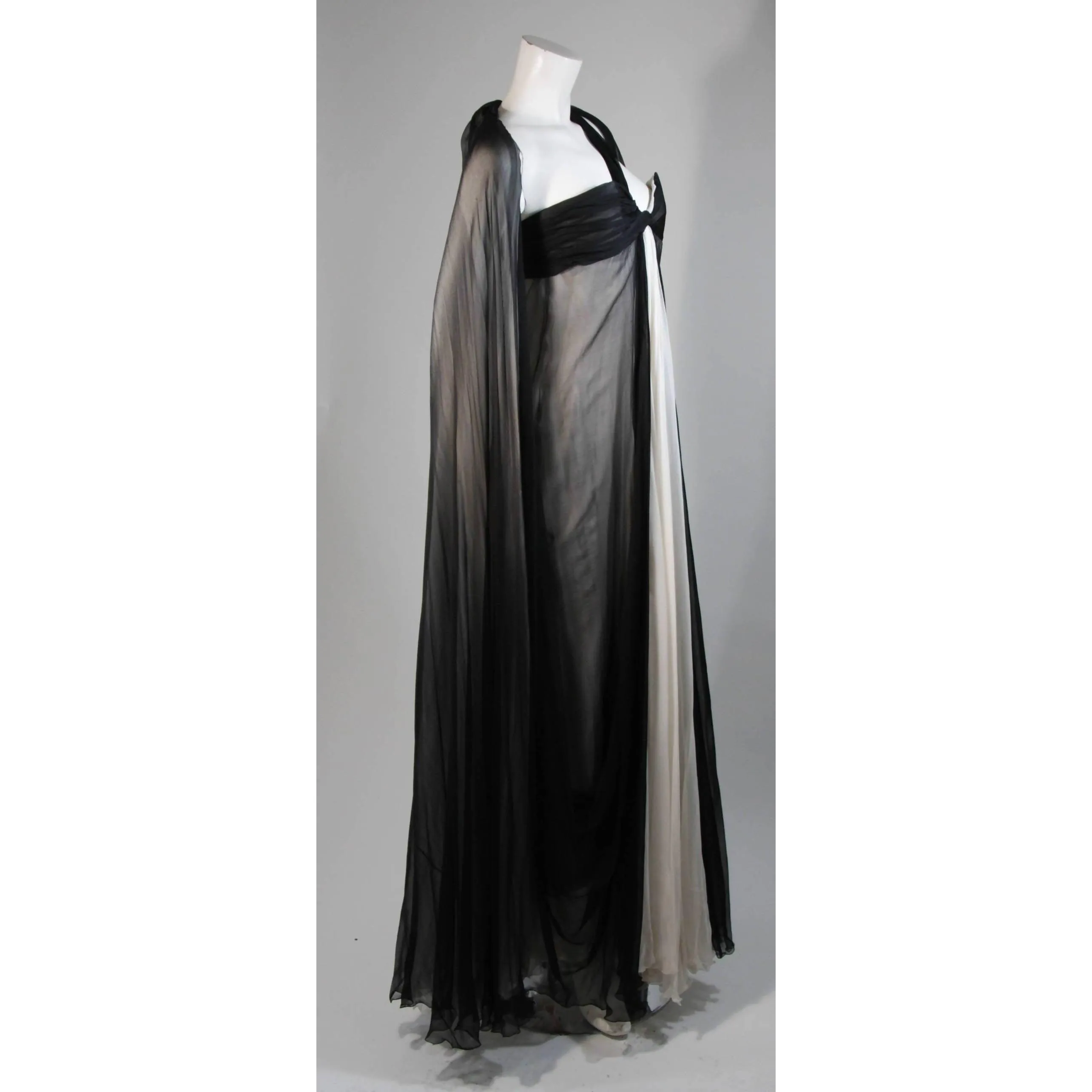 JACQUELINE DE RIBES Silk Chiffon Black & Ivory Gown | Size 32