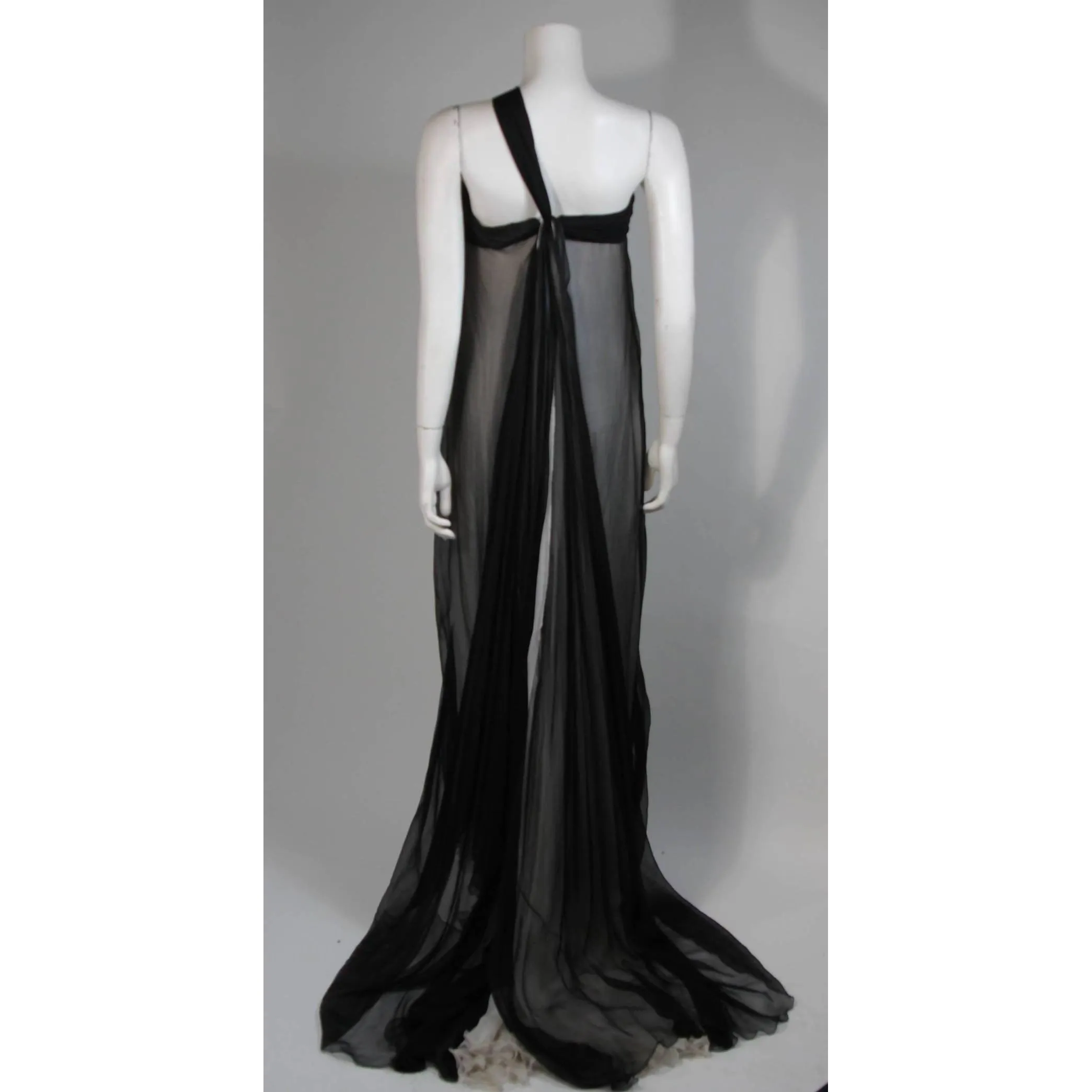 JACQUELINE DE RIBES Silk Chiffon Black & Ivory Gown | Size 32