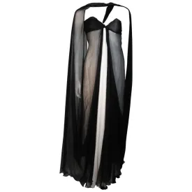 JACQUELINE DE RIBES Silk Chiffon Black & Ivory Gown | Size 32