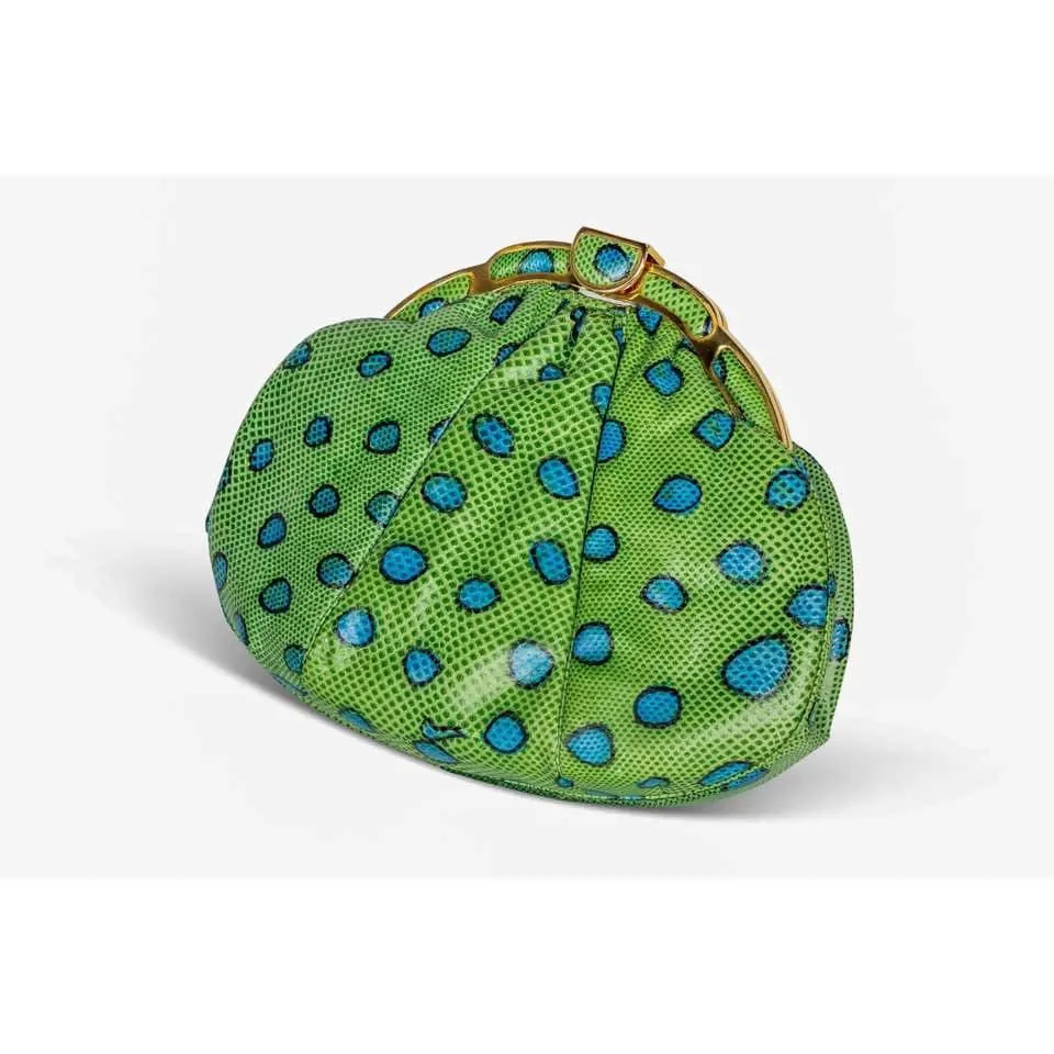 JUDITH LEIBER Green and Blue Reptile Leather Clutch | Size S