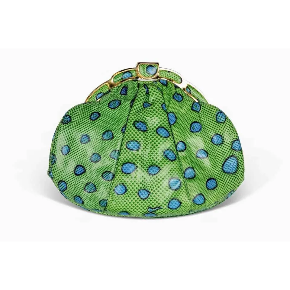 JUDITH LEIBER Green and Blue Reptile Leather Clutch | Size S