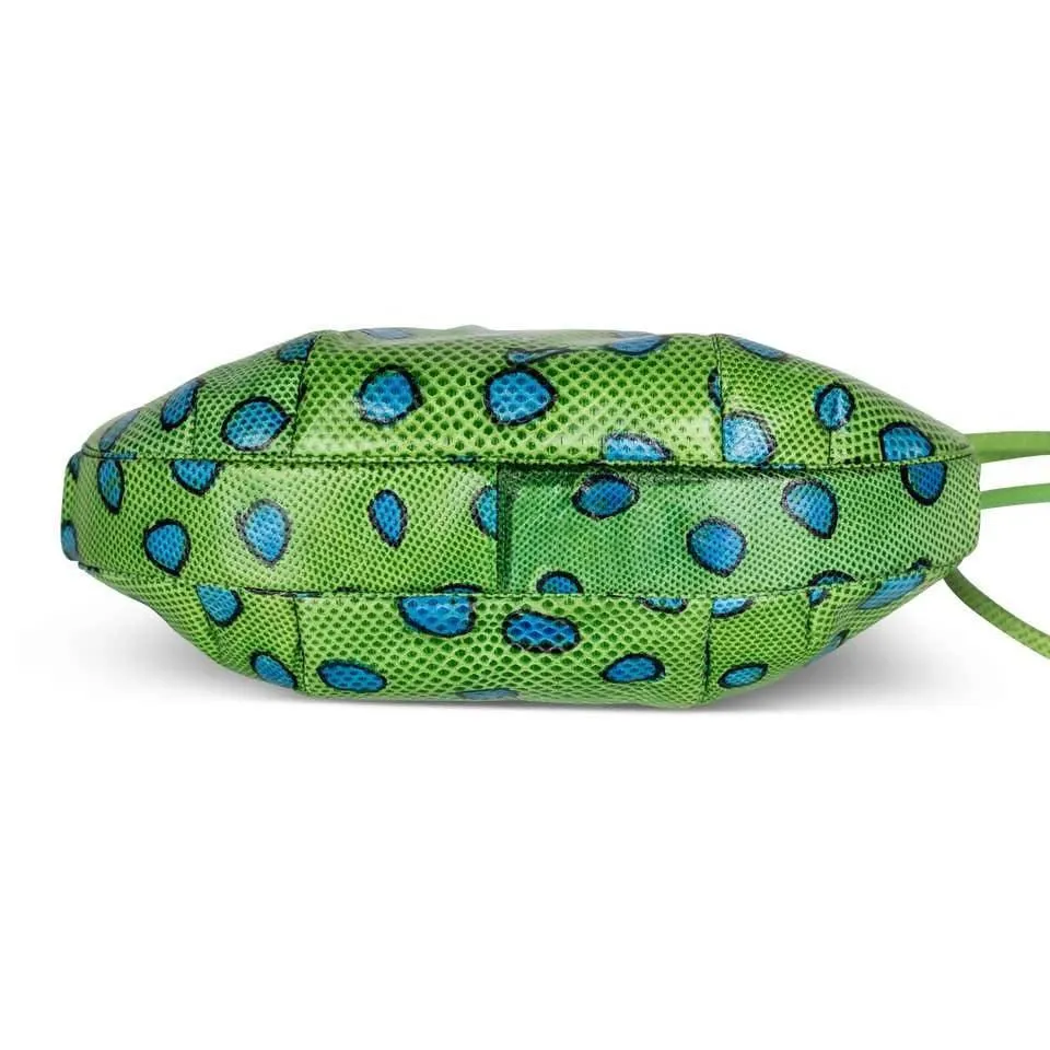 JUDITH LEIBER Green and Blue Reptile Leather Clutch | Size S