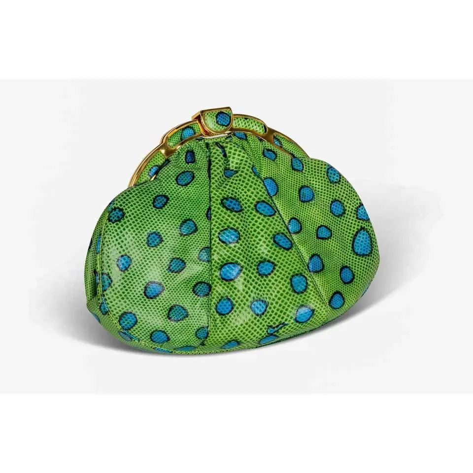 JUDITH LEIBER Green and Blue Reptile Leather Clutch | Size S