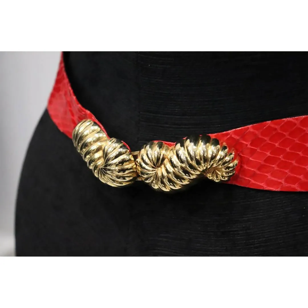 JUDITH LEIBER Red Skin Belt with Gold Clasp