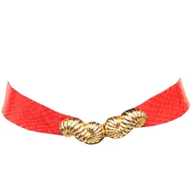 JUDITH LEIBER Red Skin Belt with Gold Clasp