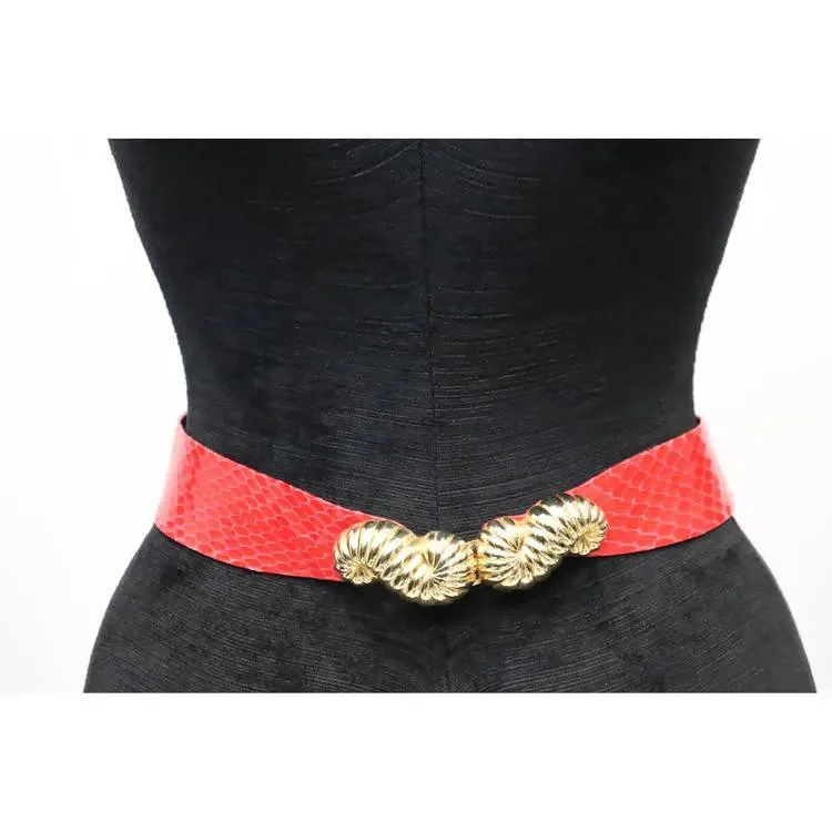 JUDITH LEIBER Red Skin Belt with Gold Clasp