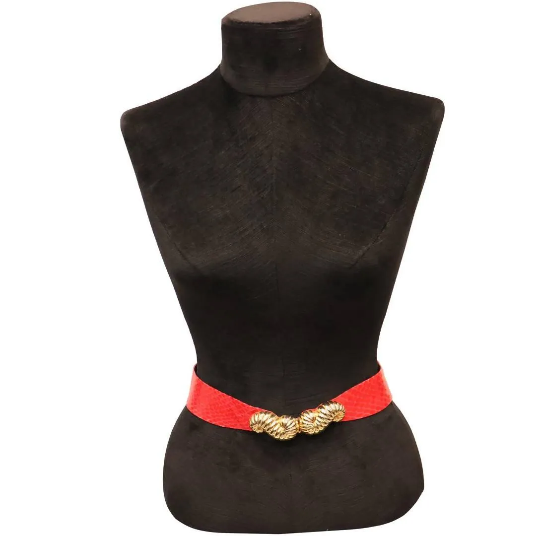 JUDITH LEIBER Red Skin Belt with Gold Clasp