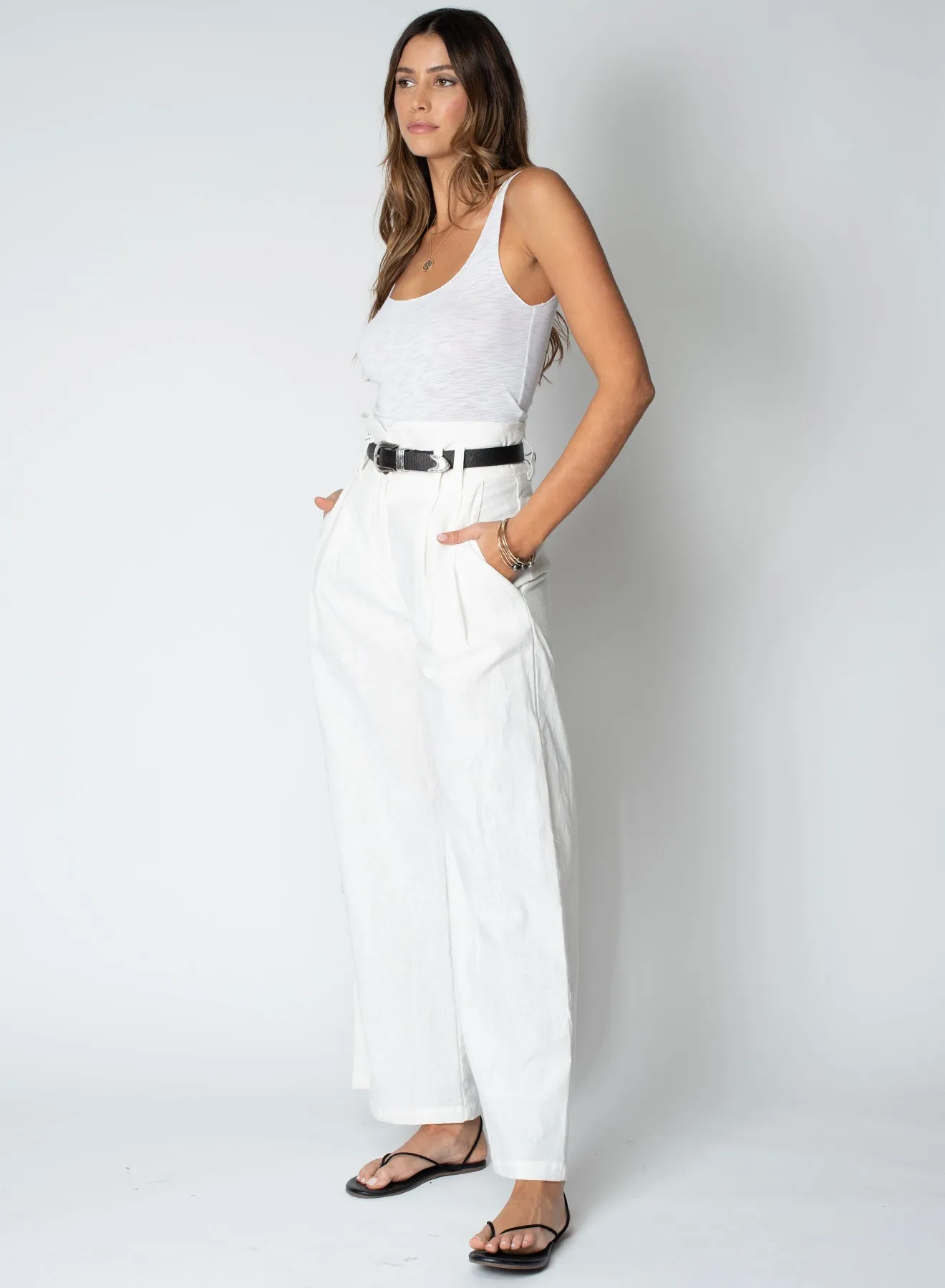 LINEN KNOTCH WAIST PANT