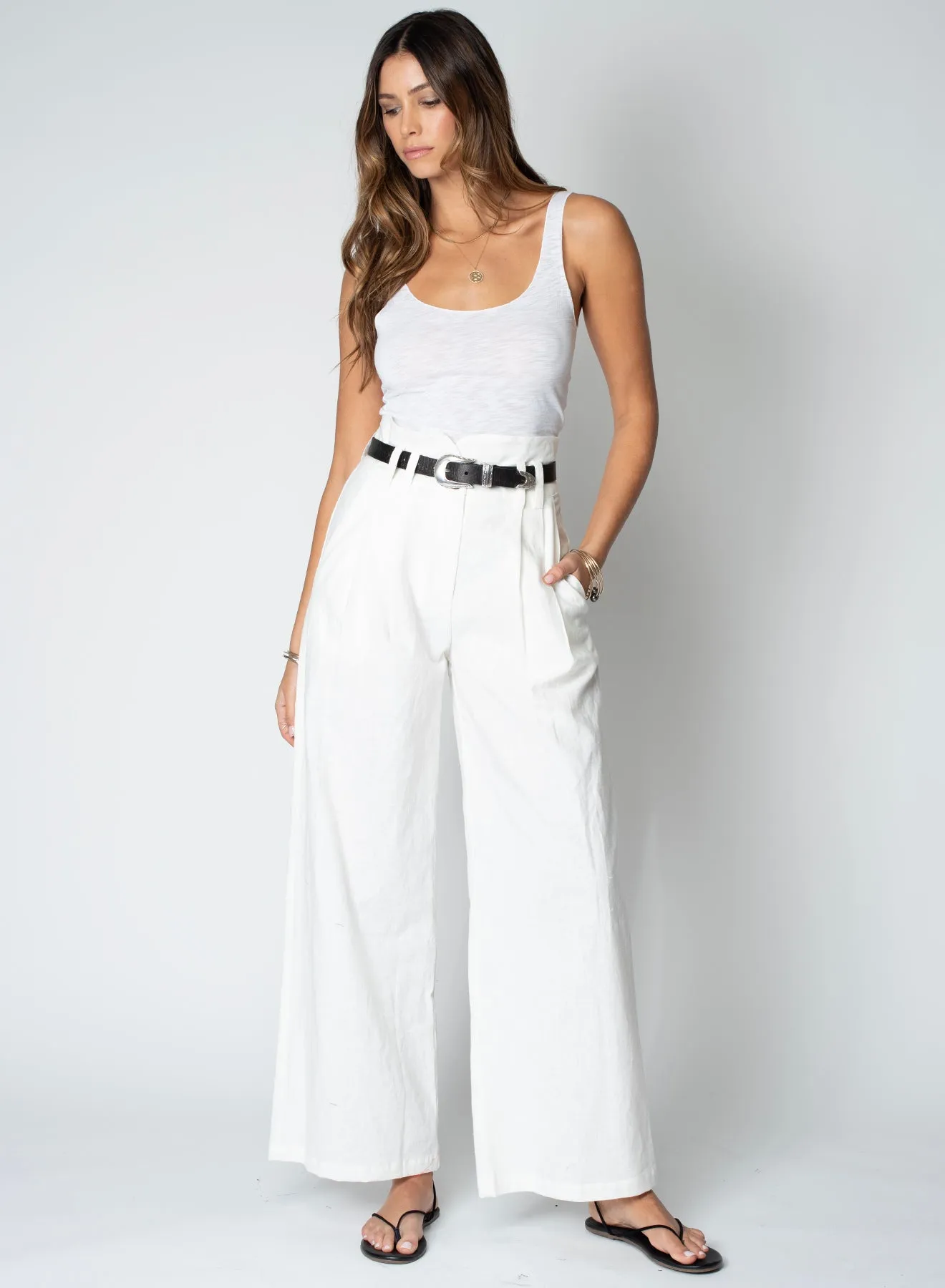 LINEN KNOTCH WAIST PANT