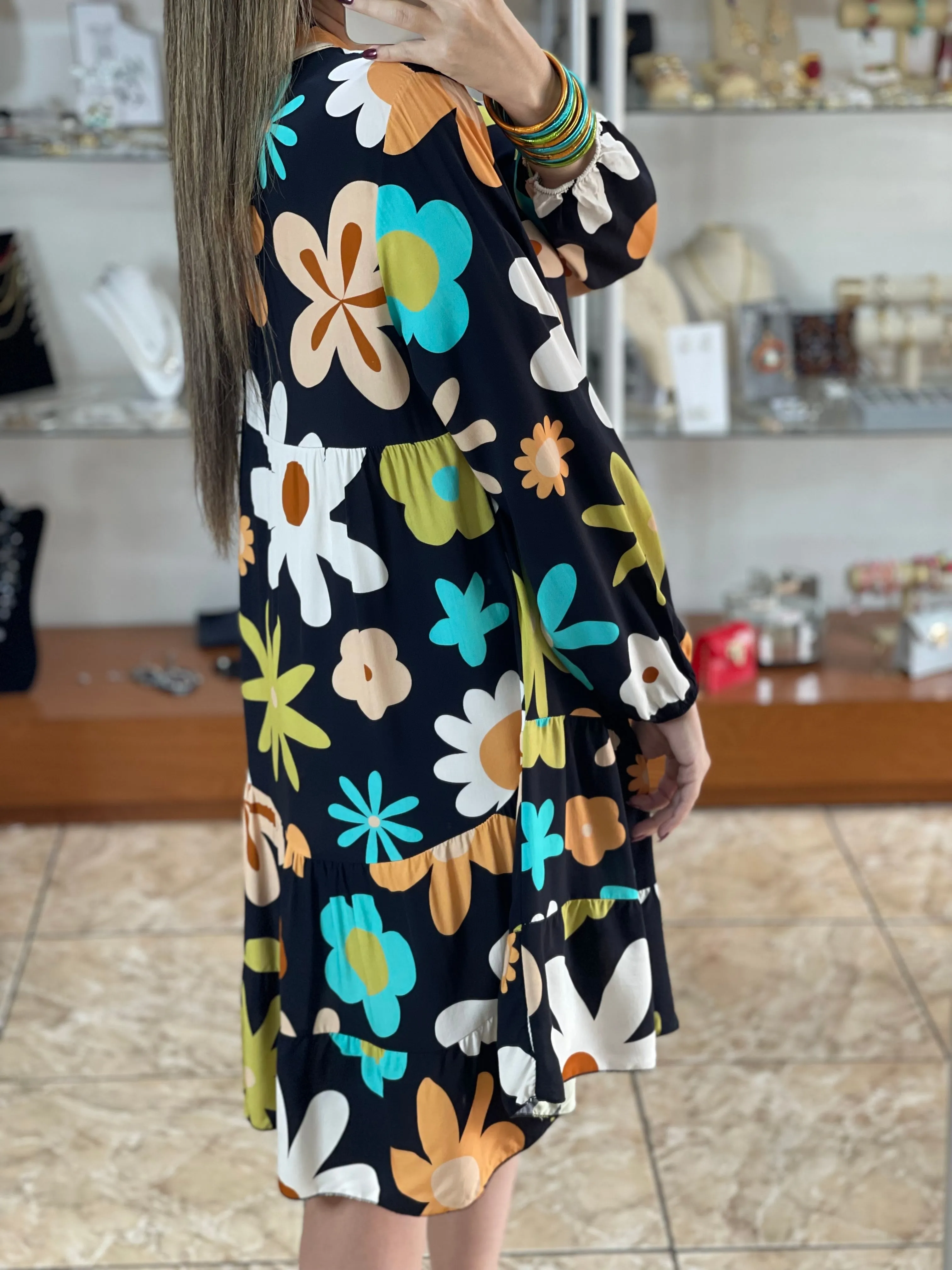 Long Sleeve Floral OS Short Dress