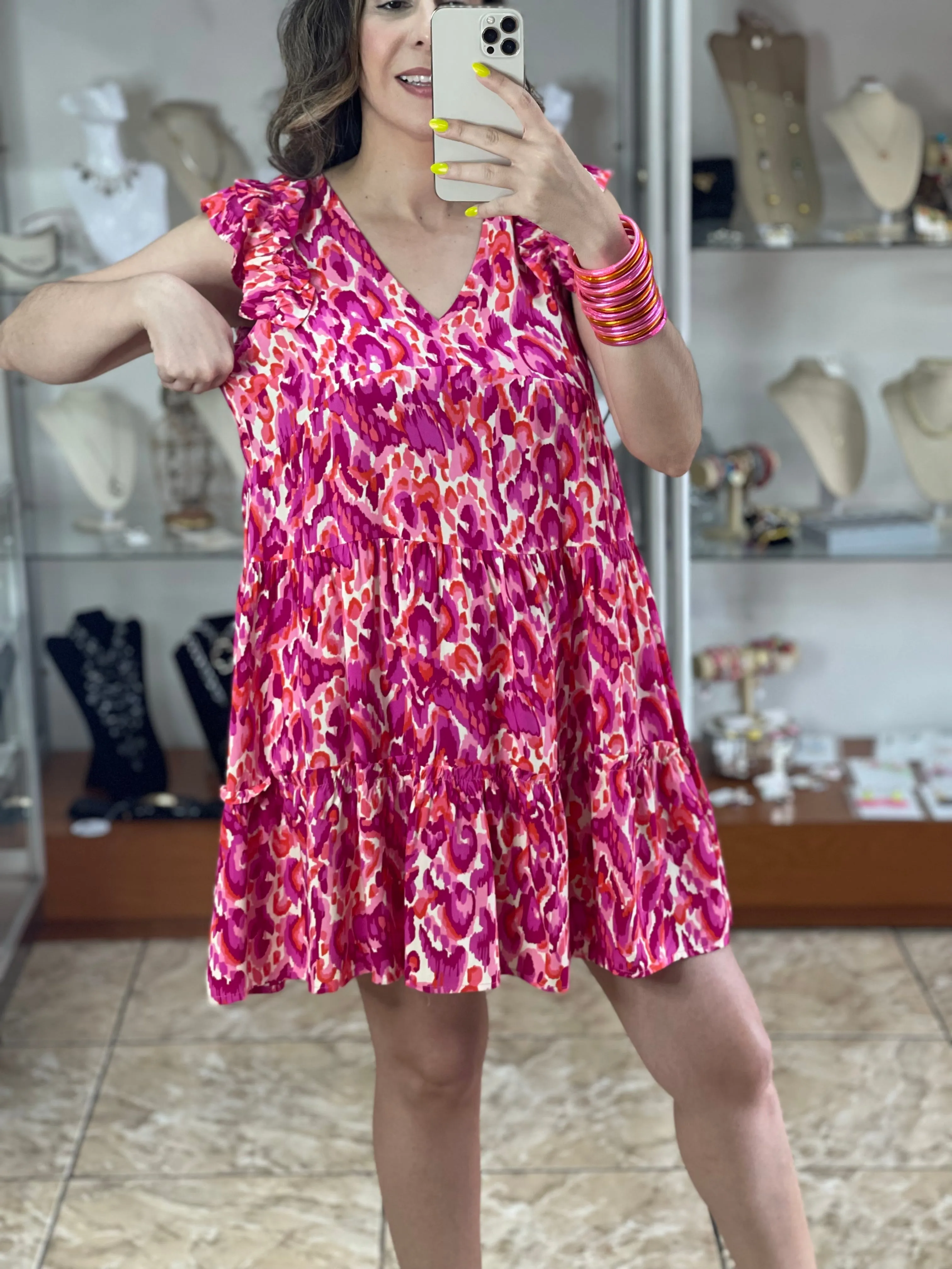 Magenta Mix Print Doll Dress