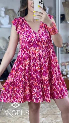 Magenta Mix Print Doll Dress