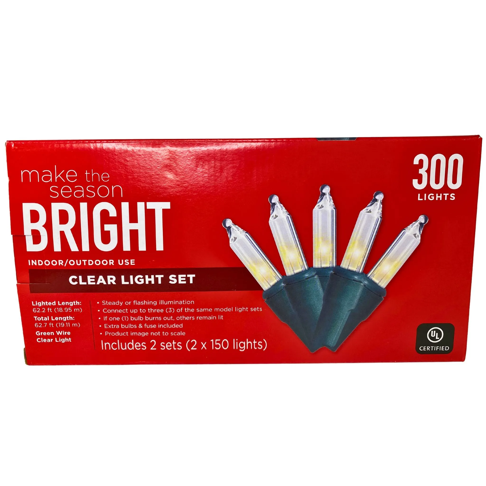 Make The Season Bright Clear Light Set 300 Lights 2X150 lights (50 Pcs Lot)