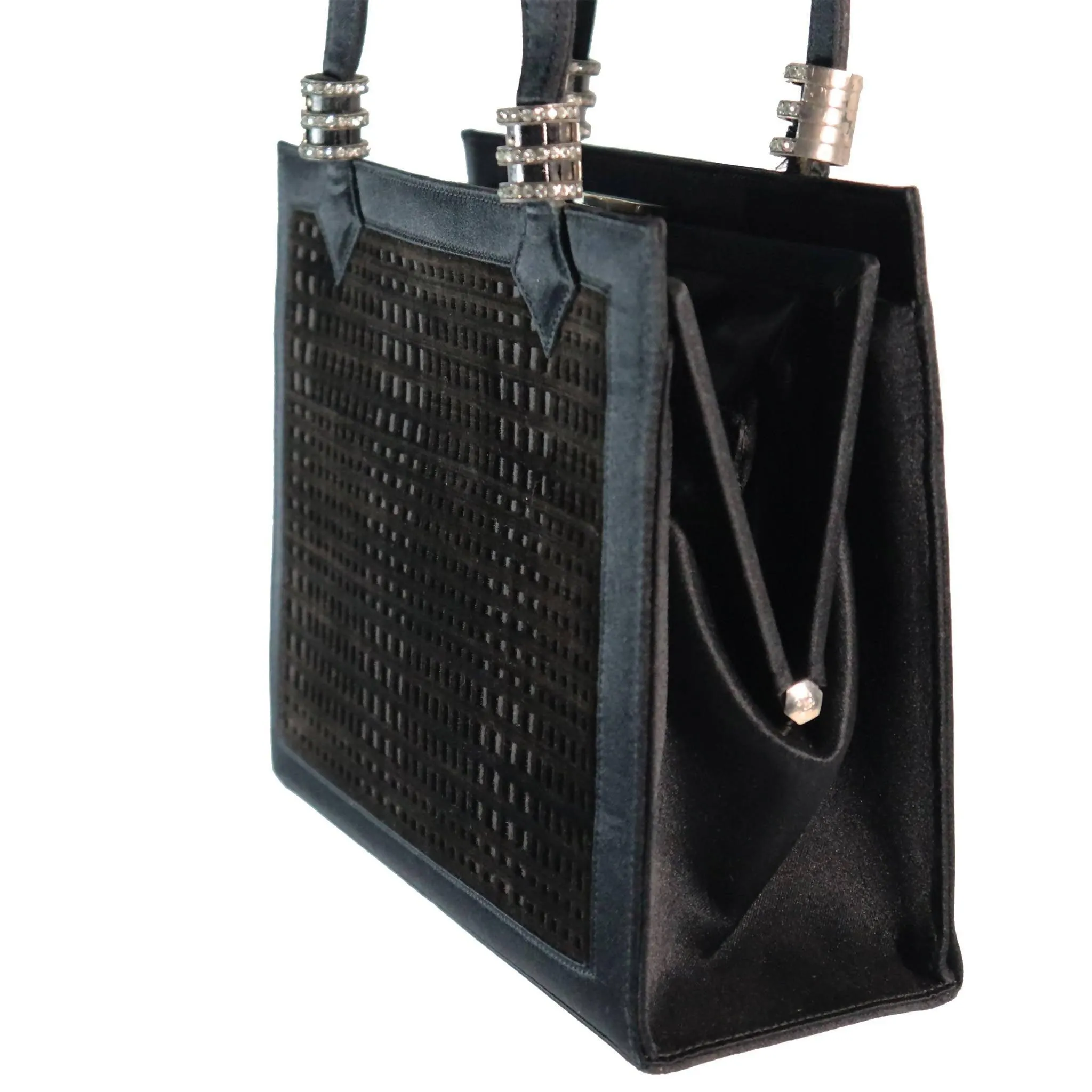 MARTIN VAN SCHAAK Black Velvet Grid Pattern Handbag