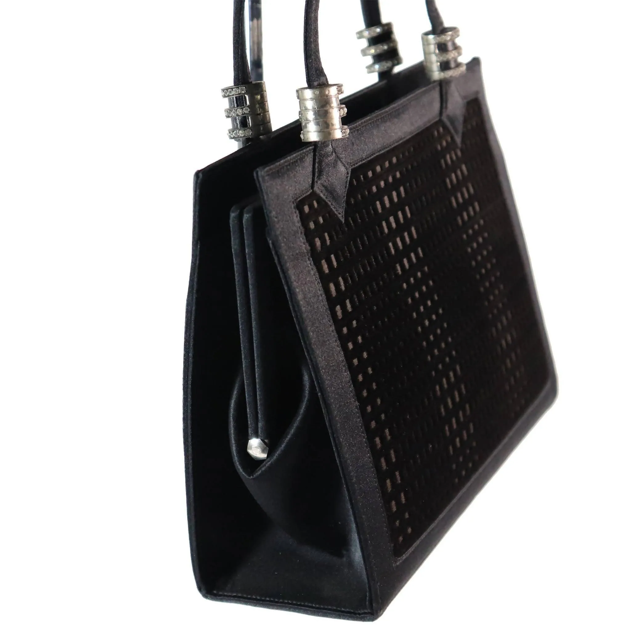 MARTIN VAN SCHAAK Black Velvet Grid Pattern Handbag