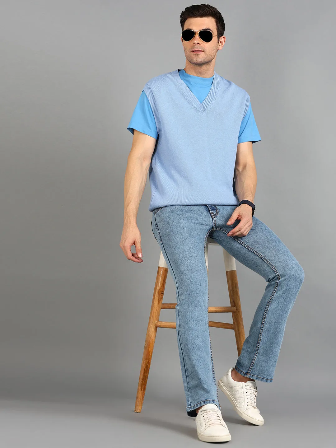 Men's Light Blue Washed Bootcut Jeans Stretchable