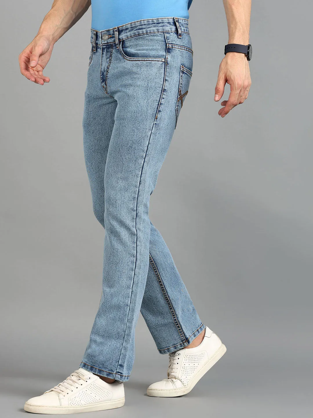 Men's Light Blue Washed Bootcut Jeans Stretchable