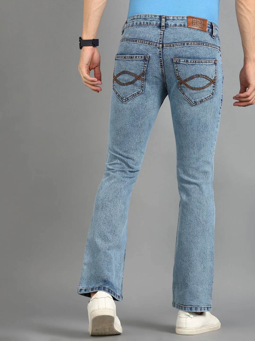 Men's Light Blue Washed Bootcut Jeans Stretchable