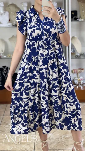 Midi Floral Print Collared Dress