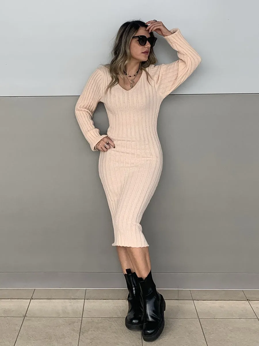 Midi Long Sleeve Bodycon Sweater Dress