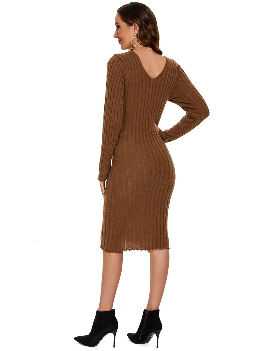 Midi Long Sleeve Bodycon Sweater Dress