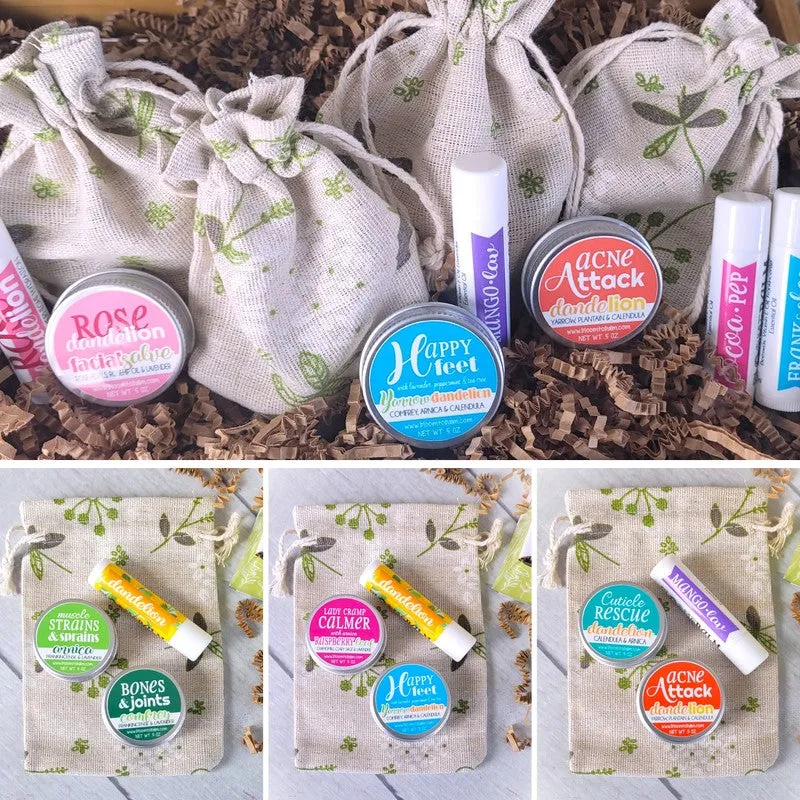 MINI GIFT BAG BUNDLE: 2 Salves (.5 oz) & 1 Lip Balm