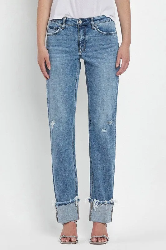 MONICA MID RISE CUFFED STRAIGHT JEANS