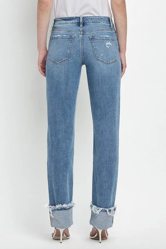 MONICA MID RISE CUFFED STRAIGHT JEANS