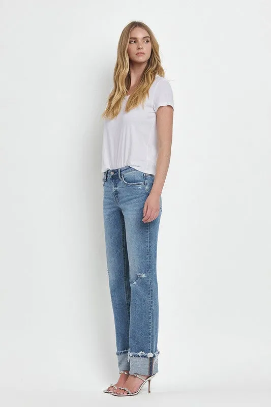 MONICA MID RISE CUFFED STRAIGHT JEANS