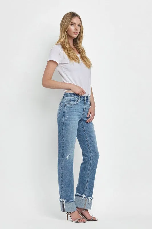 MONICA MID RISE CUFFED STRAIGHT JEANS