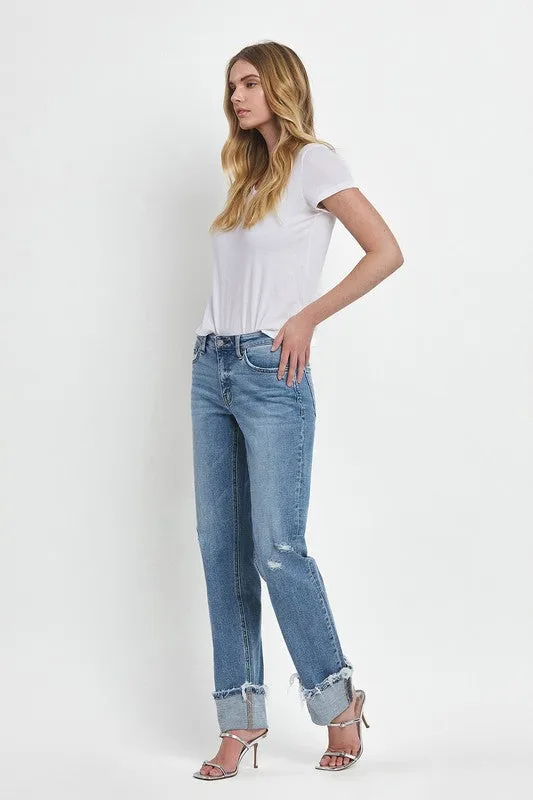 MONICA MID RISE CUFFED STRAIGHT JEANS