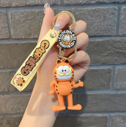 Novelty Gift 3D Rubber Garfield Keyring Keychain with Wristlet & Lobster Clasp