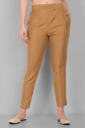 Old Gold Straight Cotton Silk Pant with Pockets