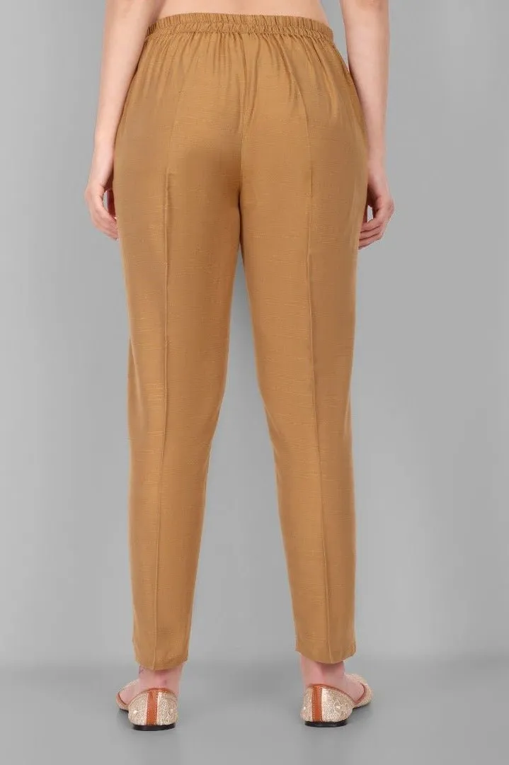 Old Gold Straight Cotton Silk Pant with Pockets