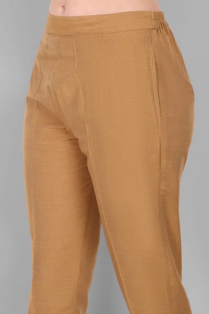 Old Gold Straight Cotton Silk Pant with Pockets