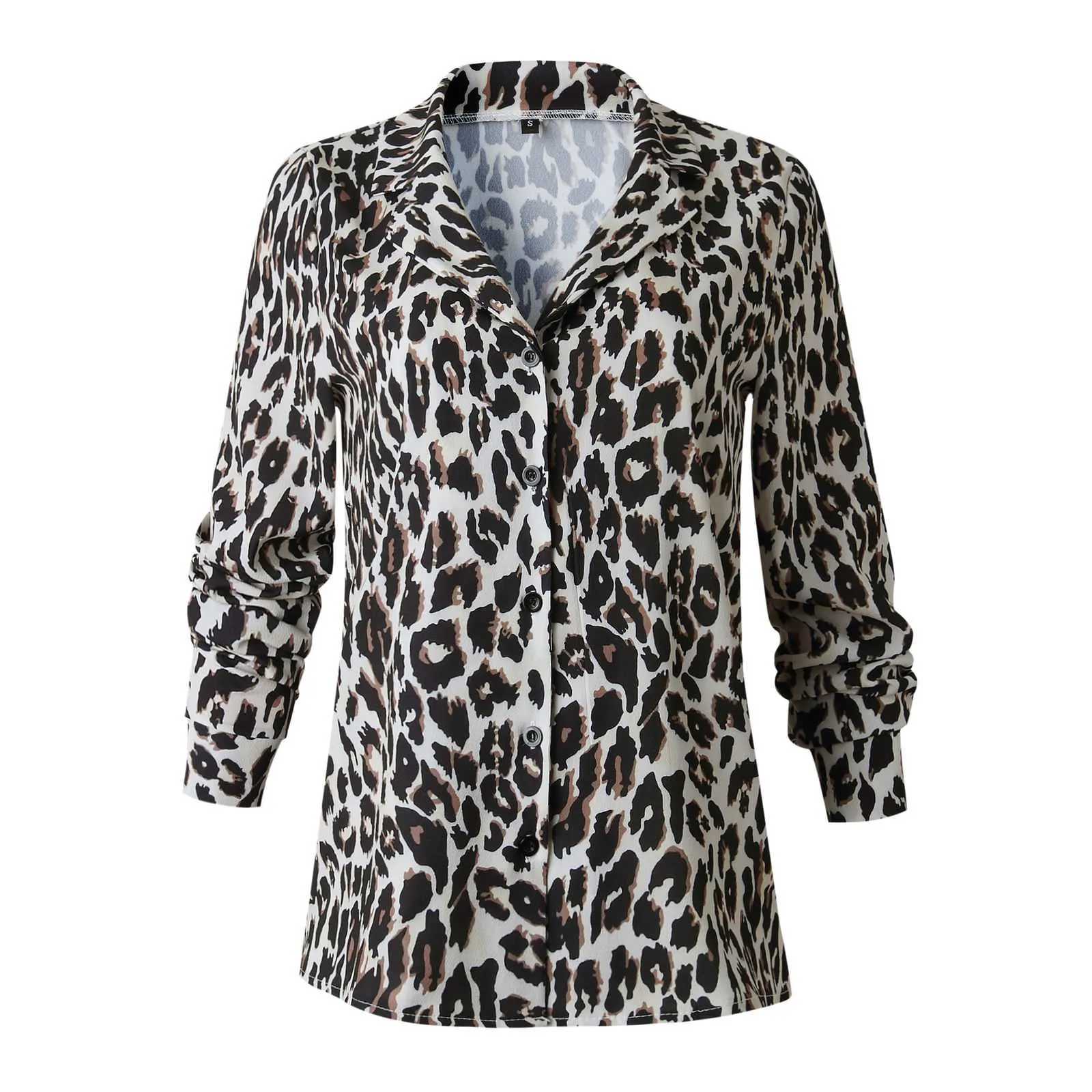 Oversized Retro Long Sleeve Leopard Print Button Up Shirt Womens