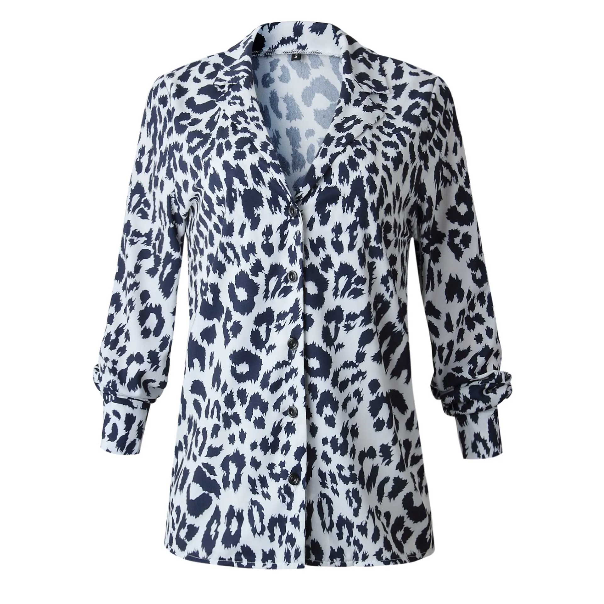 Oversized Retro Long Sleeve Leopard Print Button Up Shirt Womens