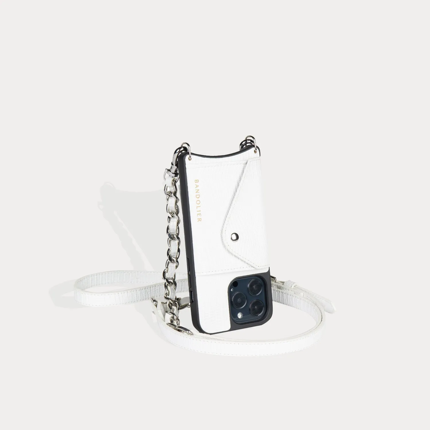 Paige Vegan Side Slot Crossbody Bandolier - White Lizard/Silver