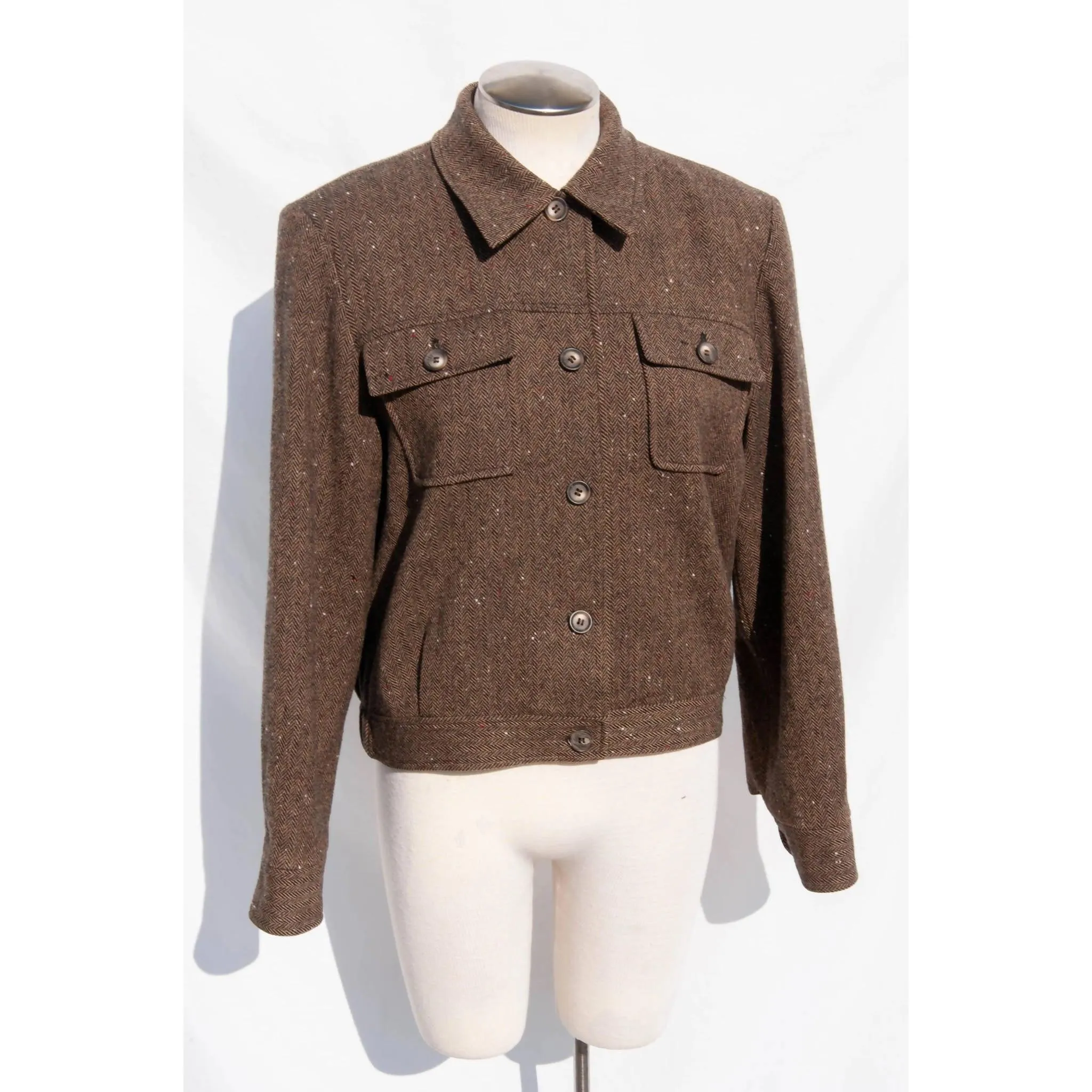 PENDLETON Light Brown Herringbone Cropped Wool Jacket | Size US 6