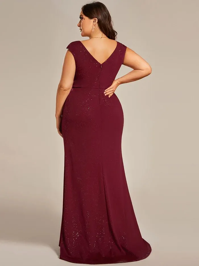 Plus Cap Sleeve Side Split Mother of Bride Dresses