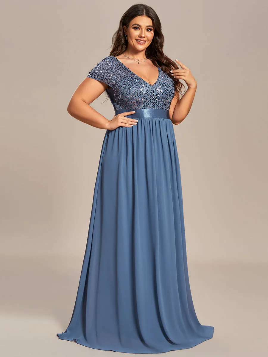 Plus Size Deep V Neck Pencil Wholesale Evening Dresses with Short Sleeves