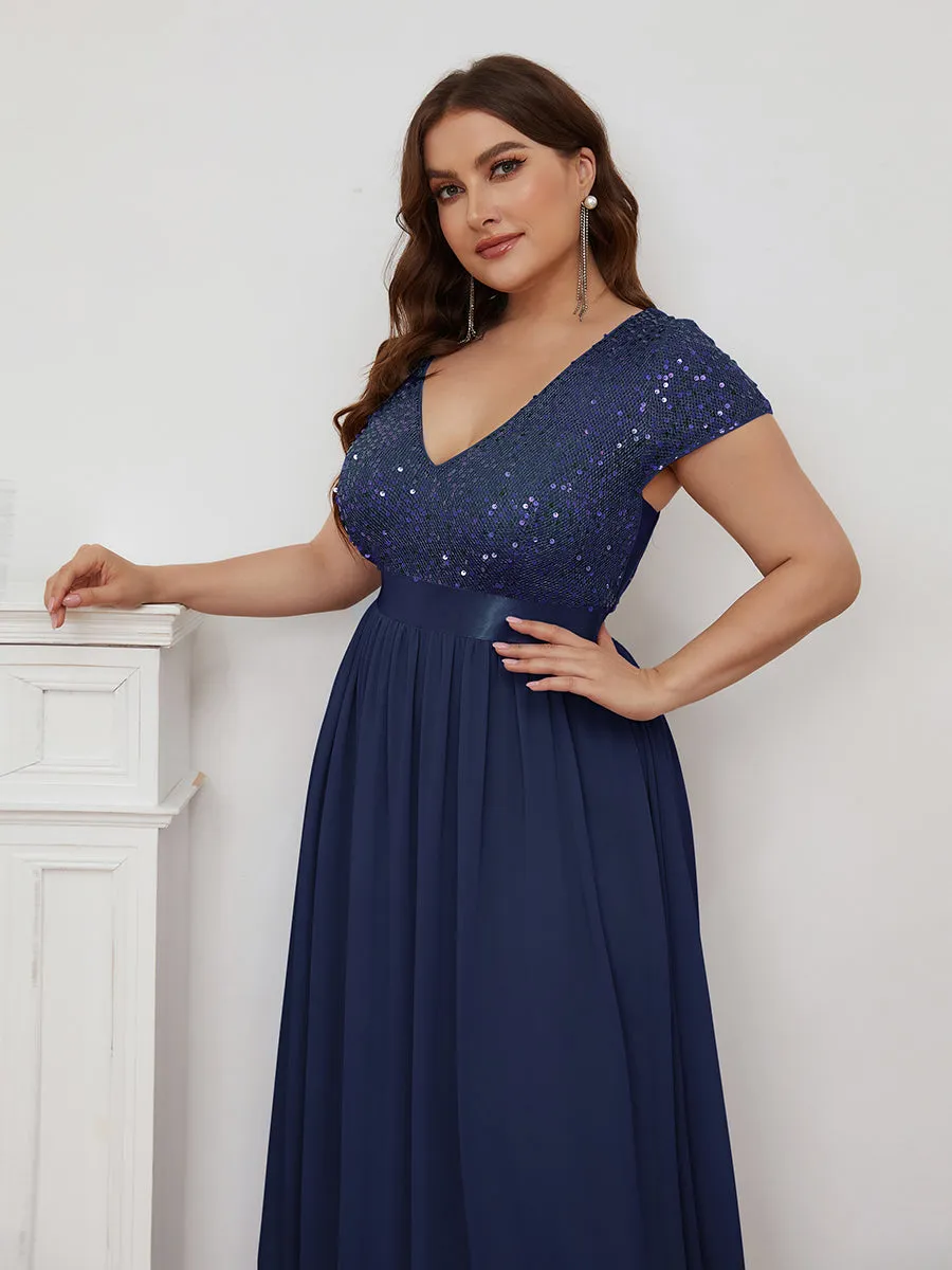 Plus Size Deep V Neck Pencil Wholesale Evening Dresses with Short Sleeves