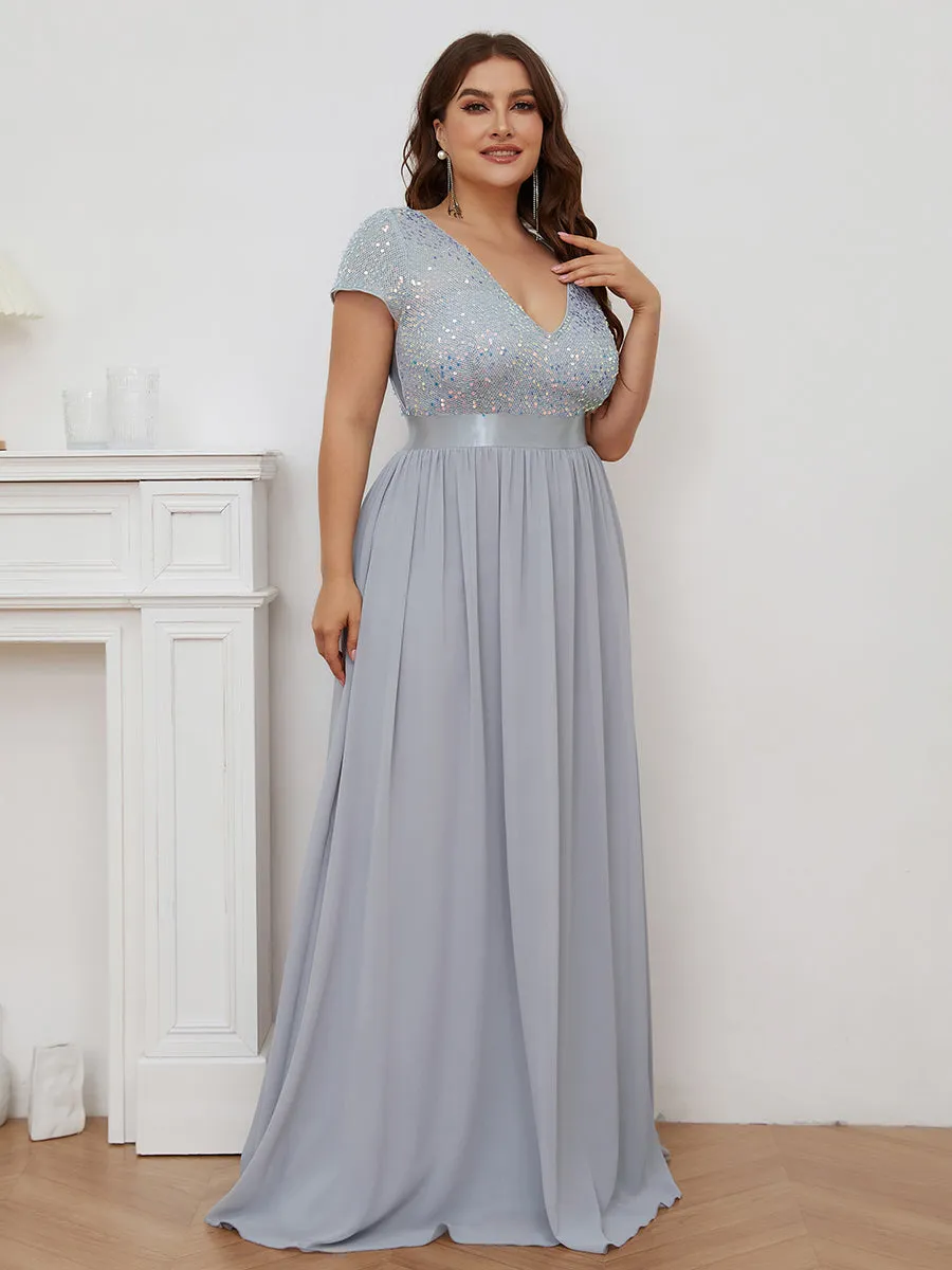 Plus Size Deep V Neck Pencil Wholesale Evening Dresses with Short Sleeves