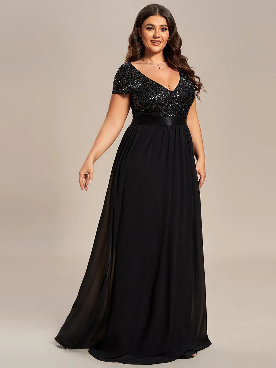 Plus Size Deep V Neck Pencil Wholesale Evening Dresses with Short Sleeves