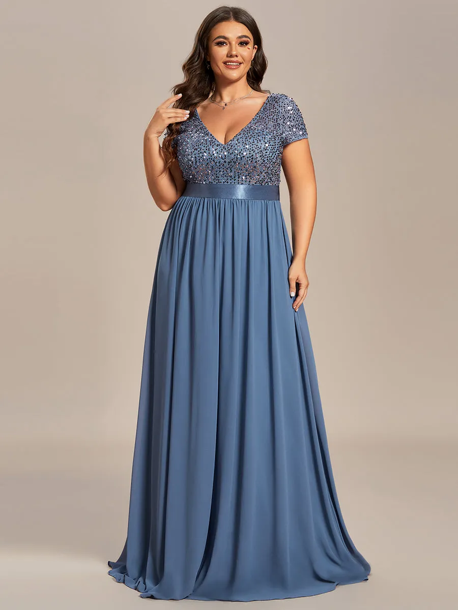 Plus Size Deep V Neck Pencil Wholesale Evening Dresses with Short Sleeves