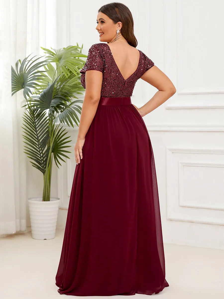 Plus Size Deep V Neck Pencil Wholesale Evening Dresses with Short Sleeves