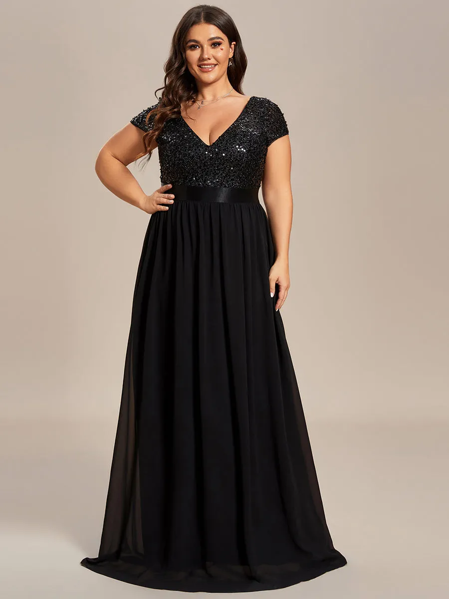 Plus Size Deep V Neck Pencil Wholesale Evening Dresses with Short Sleeves