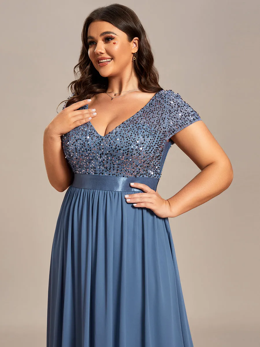 Plus Size Deep V Neck Pencil Wholesale Evening Dresses with Short Sleeves