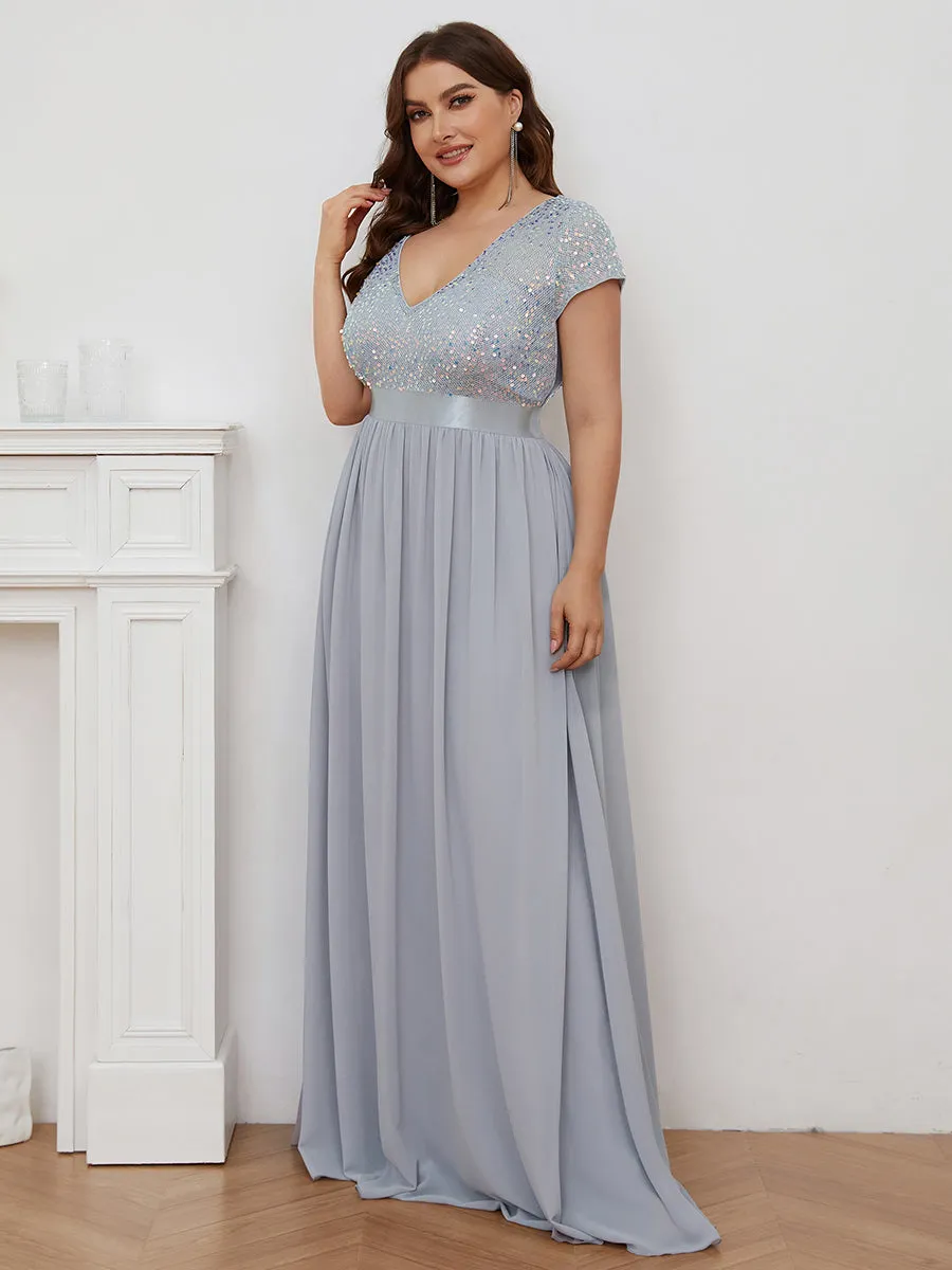 Plus Size Deep V Neck Pencil Wholesale Evening Dresses with Short Sleeves