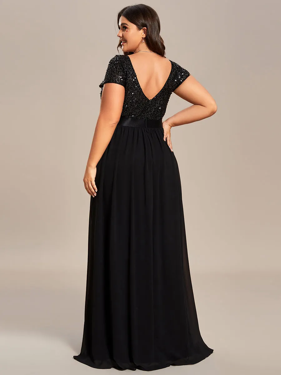 Plus Size Deep V Neck Pencil Wholesale Evening Dresses with Short Sleeves